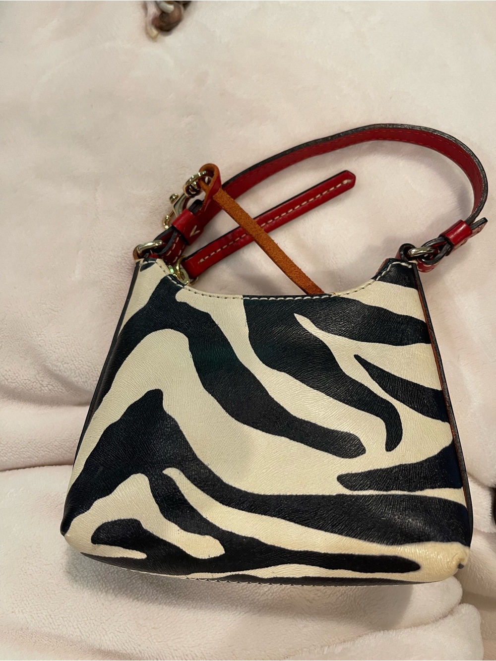 Vintage Dooney & Bourke Black and Cream Zebra Mini Bag with Red Trim - Picture 2 of 9
